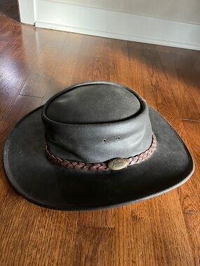 Jacaru Australia Outback Leather Wide-Brim Hat Acubra Hat with Braided Band